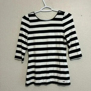 White House Black Market Striped Half Sleeve Basic Top